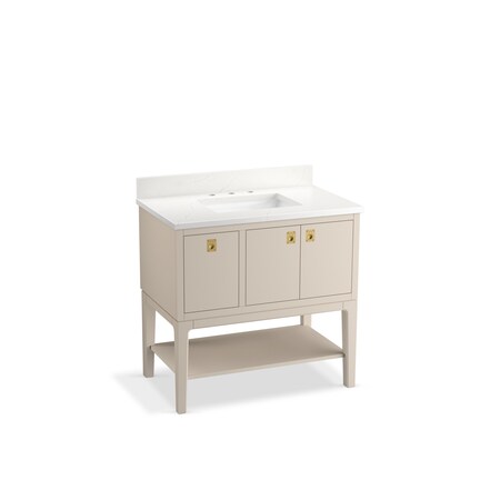 Kohler 36 in. Bathroom Vanity Cabinet With Sink And Quartz Top in Light Clay K-35026-LWG